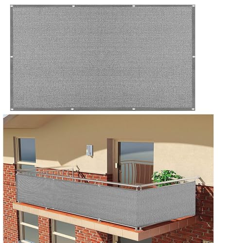 Balkon Sichtschutz 70 x 500 cm Atmungsaktiv Sonnenschutz blickdichte Balkonumspannung ohne Bohren, UV-Schutz Reißfest Mit Zubehör Balkon Abdeckung sichtschutz nach maß, für Terrasse, Hellgrau