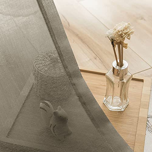 Lazzzy Sheer Curtains For Bedroom Floral Embroidered Sheers For Living Room Embroidery Voile Grommet Top Window Curtain 2 Panels 63 Inches Brown #TOP2