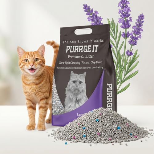 PURRGE IT Premium Bentonite Cat Litter Scented Natural Clay-Based Ultra-Tight Clumping 10L 8kg (Lavender)