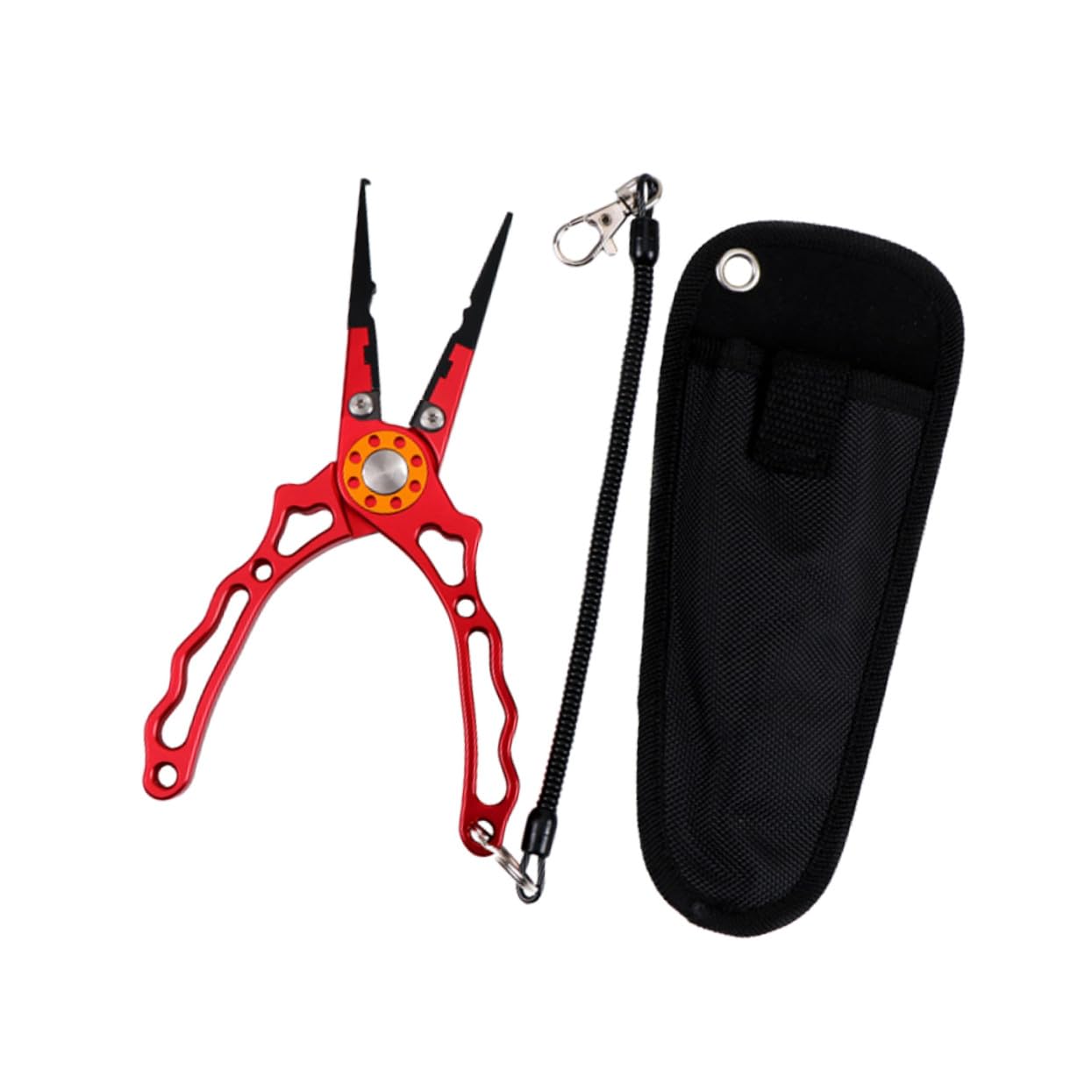 Pinza da Pesca Rossa in Lega di Alluminio Multifunzione | Lama in Acciaio Inox e Tungsteno, Cordino da Pesca Incluso, Custodia in Nylon