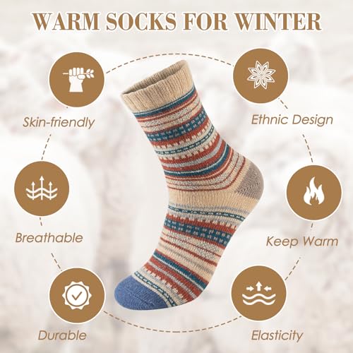 Image of 5 Pairs Wool Socks for Women - Wool Socks Womens, Winter Cozy Sock Warm Sock