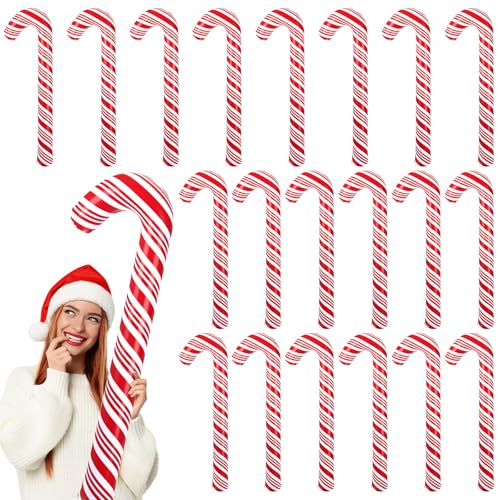 Vinsot 20 Pcs Inflatable Candy Canes Christmas in July Decorations Jumbo Candy Canes Balloons Inflatable Outdoor Holiday Yard Decor Christmas Tree Decorations for Home Lawn Xmas 35 Inches(Cute)