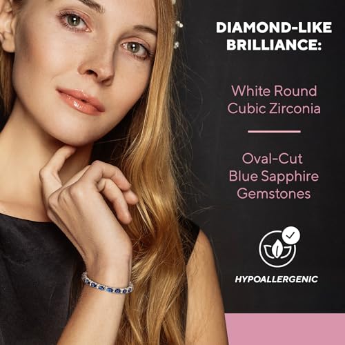 KEZEF Tennis Bracelets For Women - Cubic Zirconia - Oval 7x5mm Gemstones - Round 2.50mm White CZ - Silver Plated Brass - 7 Inch - Multiple Colors Hypoallergenic Bracelets4