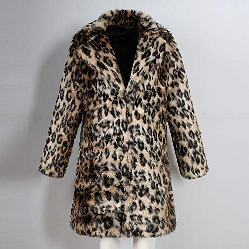Mens Leopard Warm Thick Fur Collar Coat 