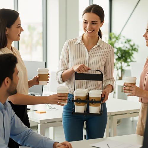 Cup Holder for Delivery Drivers, Collapsible Foldable Drink Carrier Caddy with Handle, Portable Carry Around Reusable Coffee Take Out Beverage 4 Holes for DoorDash Grubhub Postmates Car Food Delivery