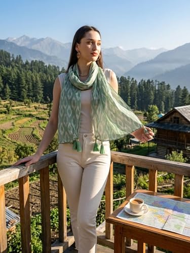 Image of KE KANHA EXPORTS Scarf for Women Boho | Border Print Stylish | Stole for Women Breathable Summer Beach Wrap with Tassels | Multicolour |180 x 50 cm