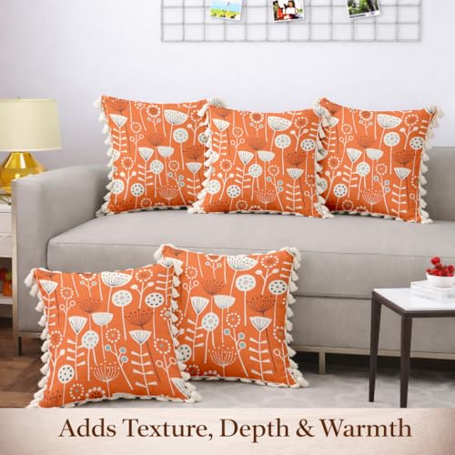 Image of STITCHNEST 'Little Meadow Series' Tassled Cushion Cover | Set of 5 | Floral Cushion Cover 16 inch x 16 inch