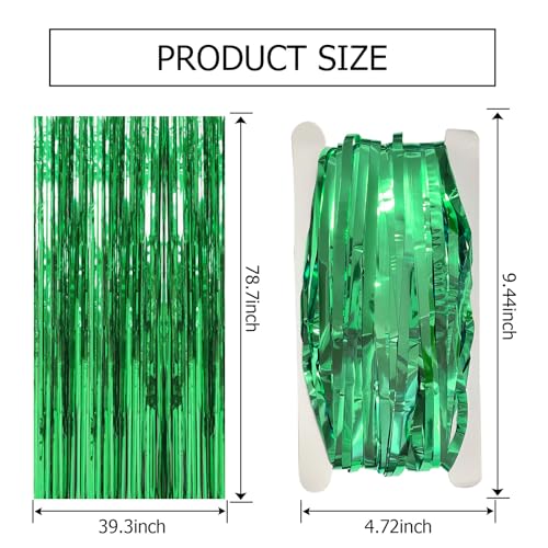 Image of 2 Pack Green Streamers Backdrop Jungle Party Decorations Foil Fringe Backdrop Curtains Photo Booth Backdrop for Birthday Dinosaur Animal St Patrick's Day Football Christmas Party Decorations