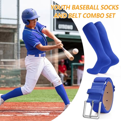 Image of XZQTIVE Baseball Softball Socks and Baseball Softball Belt Combo Set Knee-High Soccer Socks for Kids Youth Adult