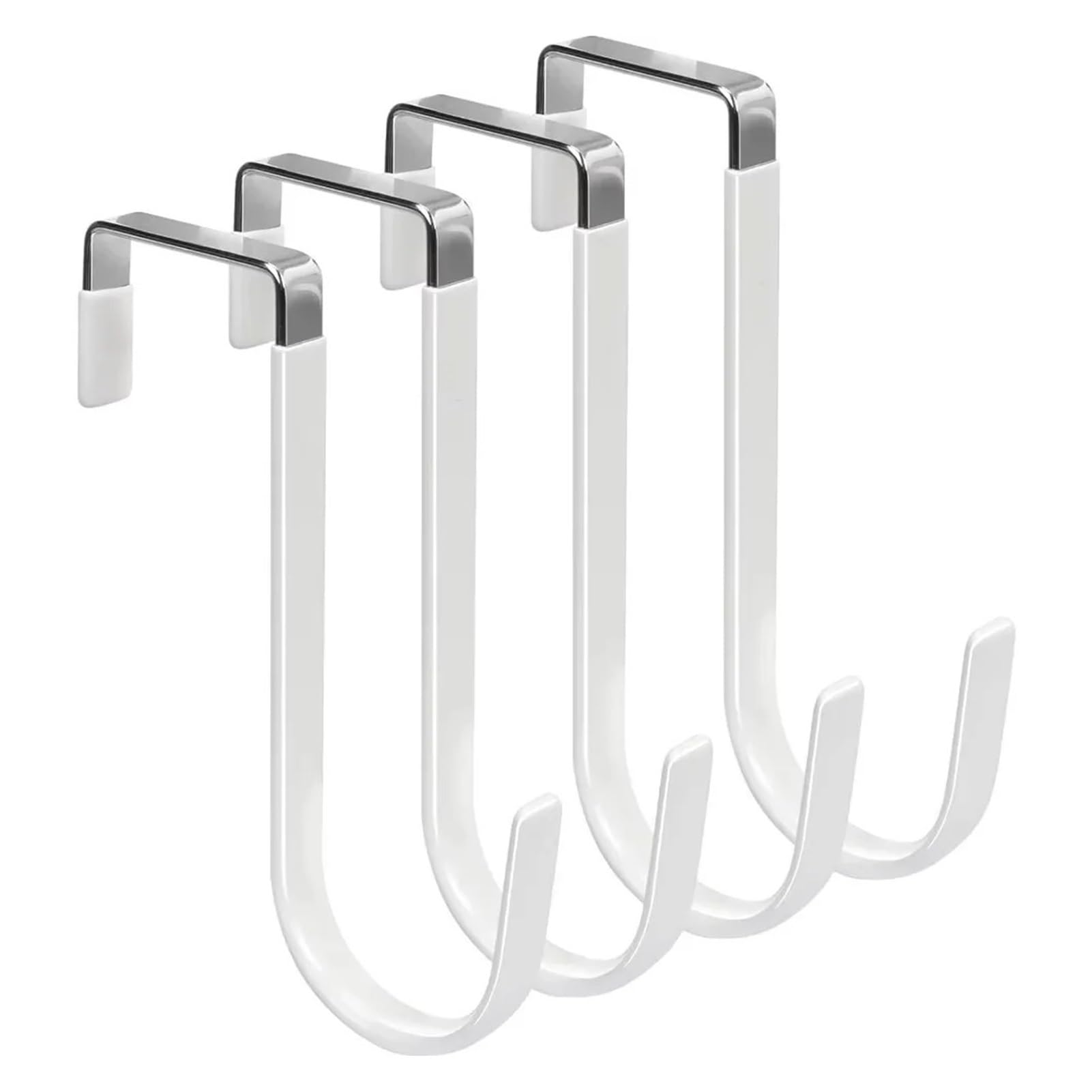 Pexlor 4Pcs White Hooks 4Pcs Rubber Towel & Coats Hangers Nonstick Non-Punching Over Door Hooks For Bedroom Kitchen Bathroom(4Pcs White Hooks)