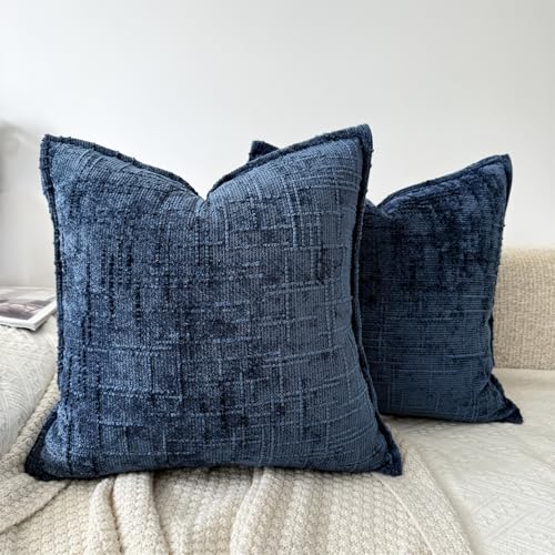 OYIMUA Chenille Cushion Covers 45 x 45 Navy Set of 2 Sofa Decorative Pillows 18x18 Soft Square Cushion Cover Modern Farmhouse Home Throw Pillow Covers