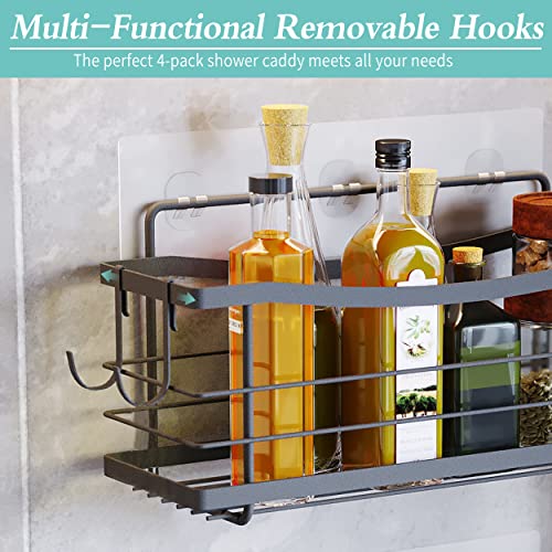 Virgorack Stainless Steel Adhesive Shower Caddy, Bathroom Basket Shelf With Soap And Toothbrush Holder, Wall Mounted No Drilling Storage Organizer Racks With Hooks (Black 2-Pack) #TOP5
