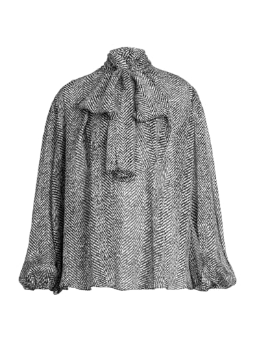 Italian Tailoring Herringbone Silk Tie-Neck Blouse