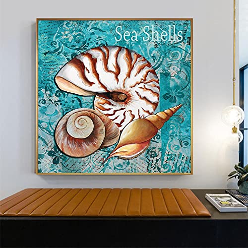 Toile peinture rétro coquillage abstraite KEBIA - Impression d'art vintage haut de gamme 20x20
