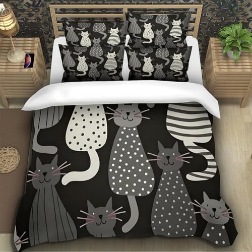 Housse de couette chat anti acarien parure lit 140x200 zip