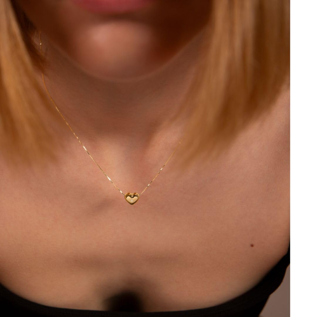 MILOR - Collana Donna Oro con Cuore; Collana Donna con Ciondolo e Pietra; Regalo Compleanni, Anniversari, Festa Mamma