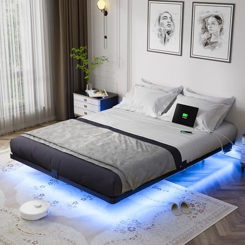 OLEVS Floating Bed Frame Queen Size with Smart LED...