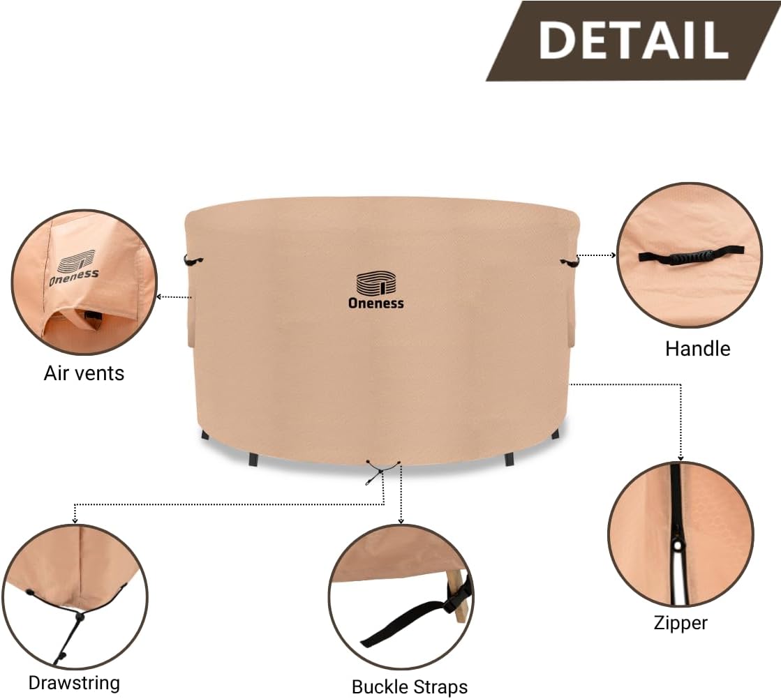 ONENESS Patio Furniture Sets Covers, Heavy Duty Tear Resistant Waterproof UV Resistant Round Outdoor Table and Chair Set Cover,62"Diax29"H Inch