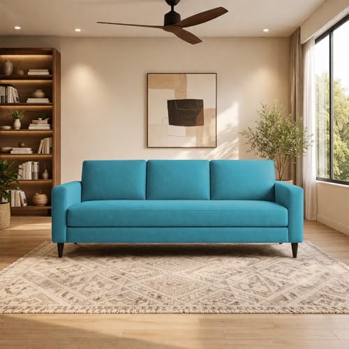 Image of Carlos 3 Seater Sofa Set for Living Room & Home Office, Modern Furniture Fabric Sofa Couch with Comfortable Soft Cushioning, Durable Wooden Frame, Stylish Seating for Home (Turquoise)