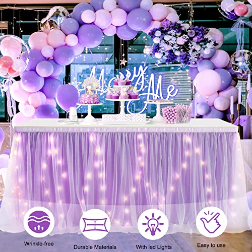 2 Pack Netbros Tutu Table Skirt Decoration With Lights - Purple Table Skirts For Rectangle Tables 6Ft- Table Tutu Skirt For Parties, Baby Shower, Cake Dessert Buffet Table Decorations #TOP1