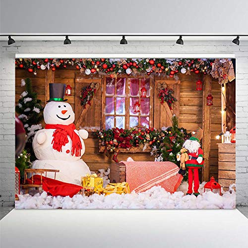 MEHOFOTO 2,1x1,5 m Splendide Toile de Fond de fête de Joyeux Noël pour la Photographie Bannière Vacances Hiver Photo Studio Snow Man Cloches De Noël Bois Arrière-Plans pour Enfants fête décoration – Image 5