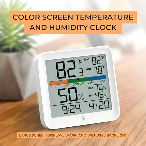Image of DeWire Digital Hygrometer Thermometer with Comfort Indicator - Smart Room Temperature & Humidity Monitor with Min /Max Records, Backlight, For Home, Office, Greenhouse - Big Display