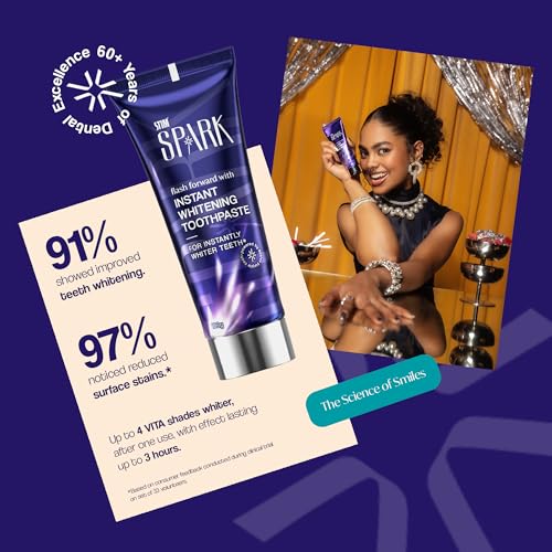 Image of STIM Spark Instant Whitening Toothpaste | Instantly Whiter Looking Teeth | Whitening Toothpaste for Yellow Teeth | Enamel-Safe Colour Correcting Purple Tech | Oral Beauty Toothpaste