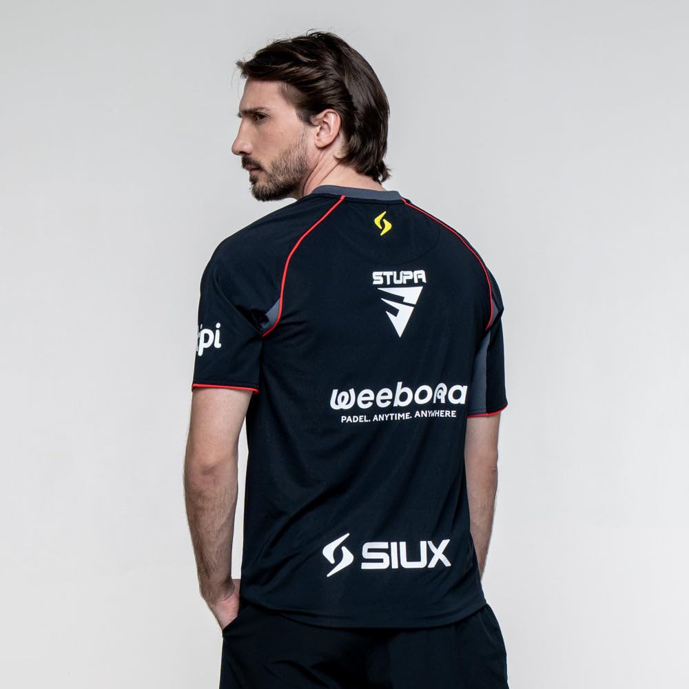 SIUX - Camiseta Electra x Stupa 26 A Hombre Negra - Camiseta de Pádel y Tenis para Hombre, Ropa Deportiva Oficial Franco Stupaczuk para Entrenamiento, Running y Pickleball