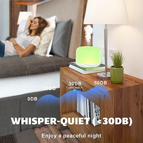 500ML Diffusore di Oli Essenziali con Telecomando, Senza BPA Ultrasuoni Umidificatore, Diffusore di Aromi con 7 Colori LED Luce Spegnimento Automatico - Bianco