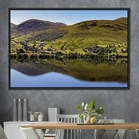 Framed Canvas Wall Art Calming Waters Aerial Cool Lake Landscape Multicolor Photography Realism Relax/Calm - 16x24 inches