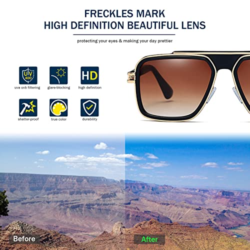 Image of Freckles Mark Trendy Retro Sunglasses for Men Women Stark Vintage Shades 70s Italian Fashion Square Metal Glasses