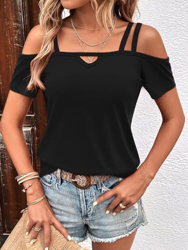 Bliwov Womens Cold Shoulder Tops Short Sleeve Cute Sexy Summer Spring Beach Vacation T Shirts Fashion Outfits Basic Clothes4
