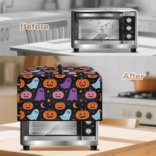 Image of Microwave Cover Air Fryer Toaster Oven Dust Cover Halloween Countertop Convection Oven Protector Kitchen Appliance Decor, S, Cute Ghost Pumpkin Star Moon