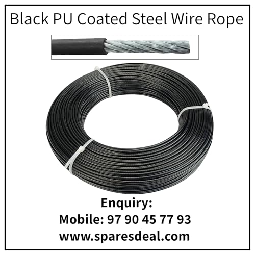 Image of Steel Wire Rope Premium Heavy Load Strength for Gym Machine Equipments, Professional Cable Machines, Mountain Climbing 20Mtrs Length (PU Black, 2MM)