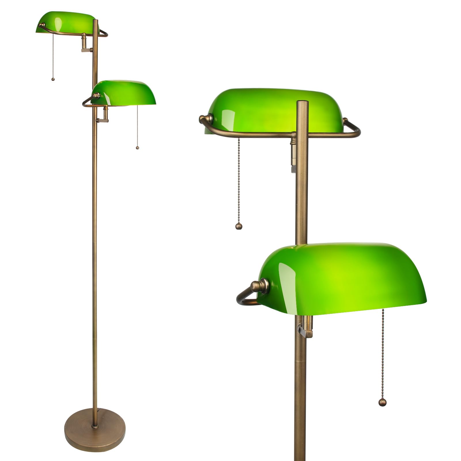 FIRVRE Slim Corner Floor Lamp, Standing Lamps for Living Room, Double Light Glass Shade, Vintage Tall Lamp for Bedroom, Living Room, Office, Home Decoration