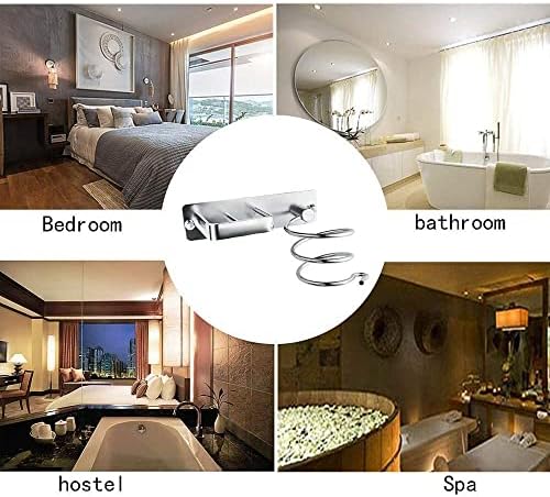 Ballshop Hair Dryer Holder for Dressing Table Wall Mounted Metal Aluminum Hairdryer Station With Cable Tidy Heat Resistant Spiral Hanging Rack with Holes Rack for Storaging Straighteners (Silver)