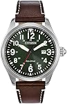 Citizen Eco-Drive GarrisonQuartz Montre homme, Acier inoxydable avec bracelet en cuir, Montre de campagne, Brun (Modèle: BM6838-09X)