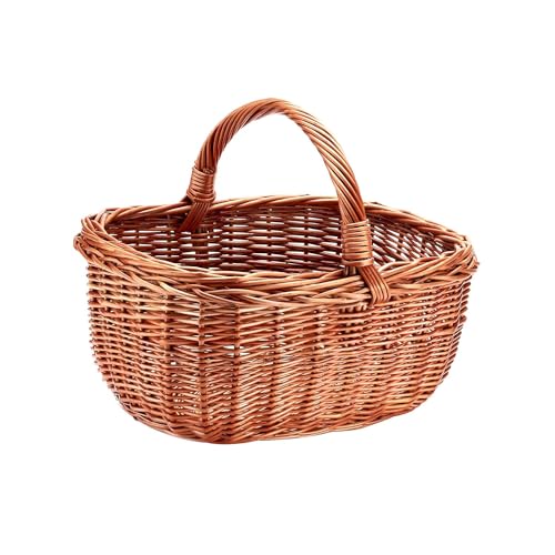 Avilia Cesta de mimbre para setas con asa, cesta de mimbre para leña, setas y castañas, ideal para recoger y almacenar, 39 x 34 x 28 cm