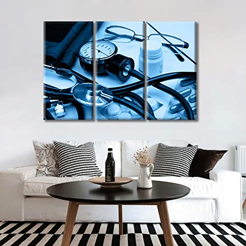 Image of TUMOVO 3 Panel Home Decor Medical Examination Wall Decor for Living Room Stethoscope Artwork Wall Decor for Bedroom Posters and Prints Framed Ready to Hang (36 inch Wx24 H)
