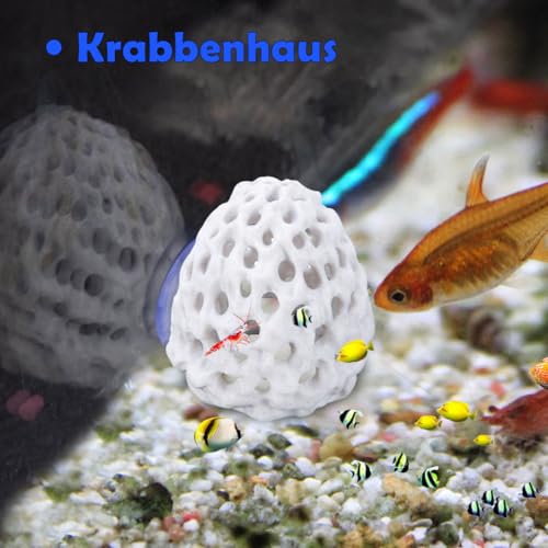 Silkwish 2 Stück Garnelen Versteck aus Plastik - Aquarium Höhle mit Saugnapf Simulation Poröser Korallenstein Cave Dekoration für Garnelen Fische Zucht & Schutz für Kleine Fische (Weiß)