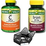 Spring Valley Iron Ferrous Sulfate 325mg - 100 ct (1) Plus Vitamin C 1000 mg with Rose HIPS 250 Tablets (1) Bundle with Fusion Shop Store Travel Case