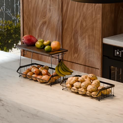 Cesta de frutas de metal con diseño rectangular de 3 pisos para encimera 4