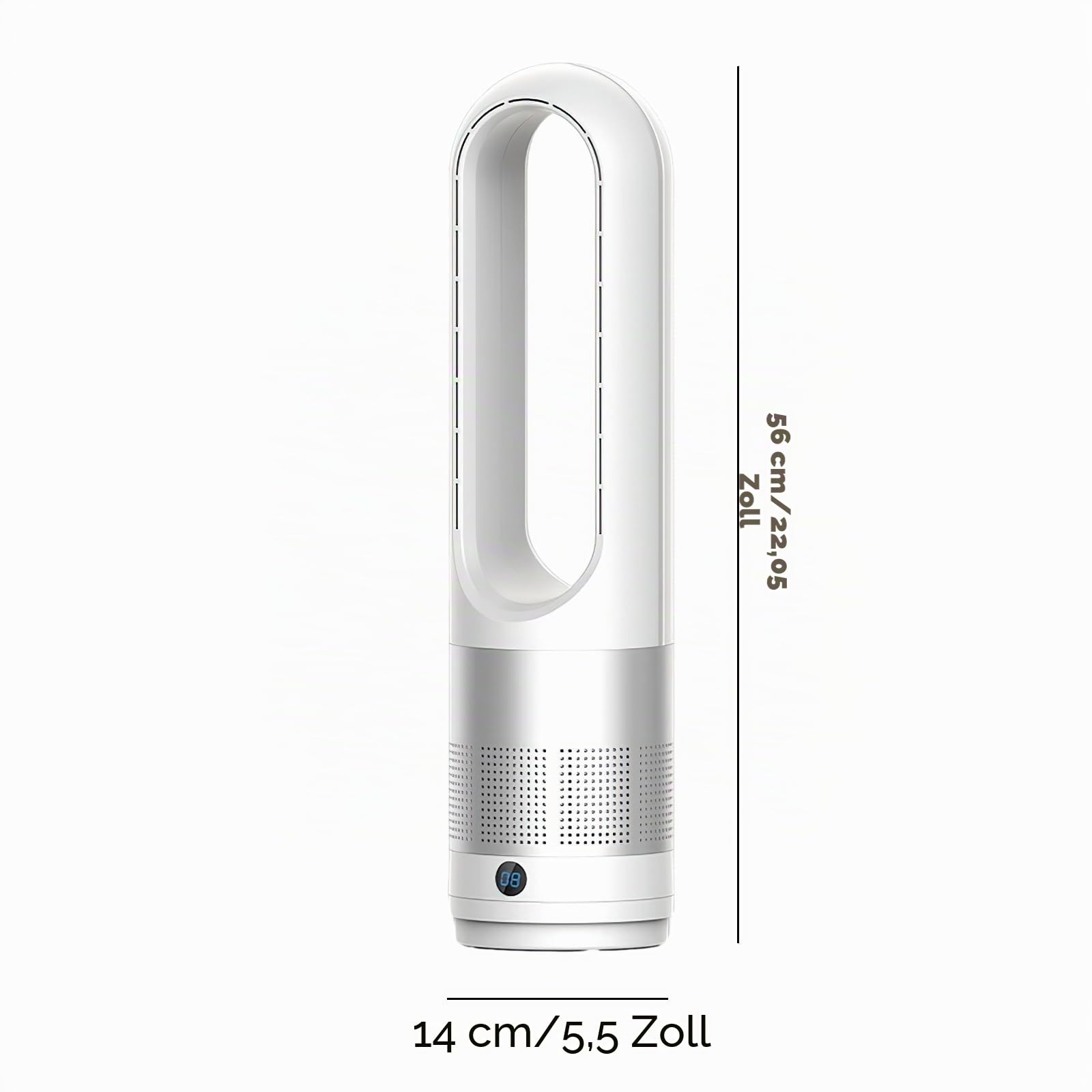 56cm Turmventilator LüFter Ohne FlüGel, 4000-5600rpm Sehr Leise Ventilator, Leise Dc Motor, Mit Fernbedienung, 80° Oszillation Tower-Ventilator, SäUlenventilator, Standventilator, 8h Timer (Silber)