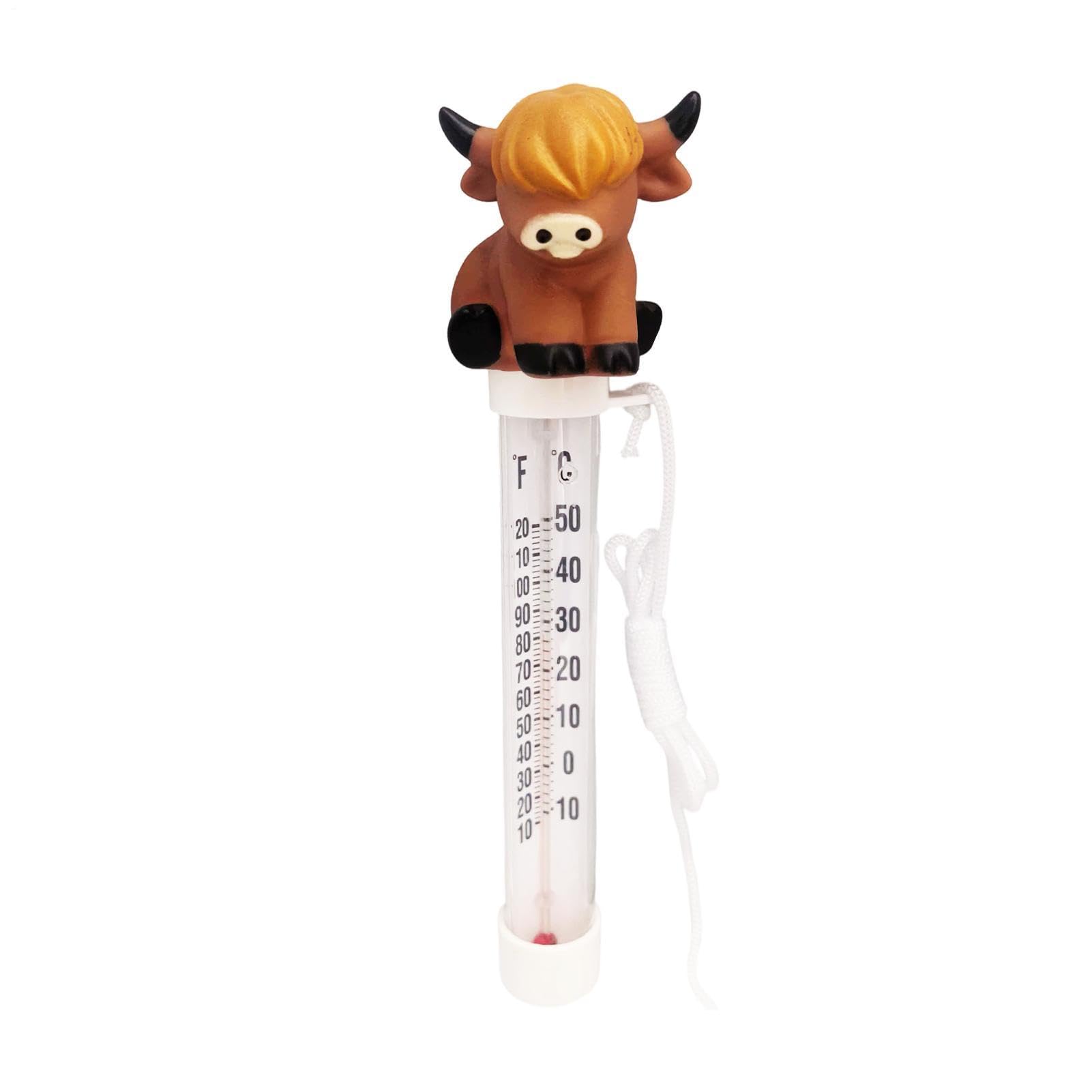Cow Floating Pool Temperature Gauge, Fun Design, 5x4.6x20cm, Easy Read Hot Tub Thermometer, Outdoor Spa Accessory, Durable Waterproof Design, for Backyard Pool, Pond & Aquarium