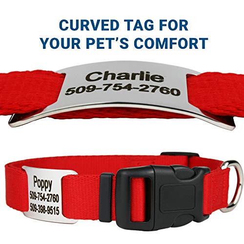 Gotags Personalized Dog Collar With Nameplate, Adjustable Dog Collar With Custom Engraved Slide On Pet Id Tag In Stainless Steel, Silent, No Noise Dog Id Tag (Red, X-Small) #TOP1