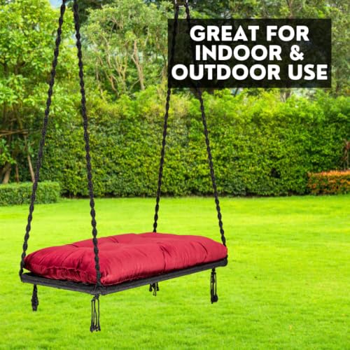 Image of Patiofy Double Seater Plank Swing for Adults and Kids | Indoor and Outdoor Use | Jhula for Adults with Cushion and Hanging Kit | Weight Capacity - 150 Kg - Black