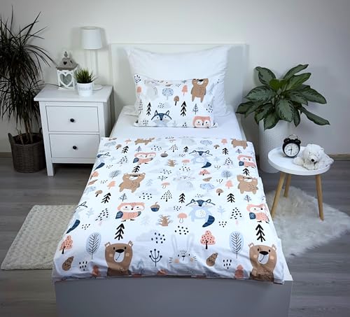 Theonoi Kinderbettwäsche Kleinkinder Bettwäsche Babybett komplett Set Bettbezug 100x135 & Kissenbezug 40x60 aus Baumwolle Öko-Tex Standard für Jungen und Mädchen (Wald Tiere)