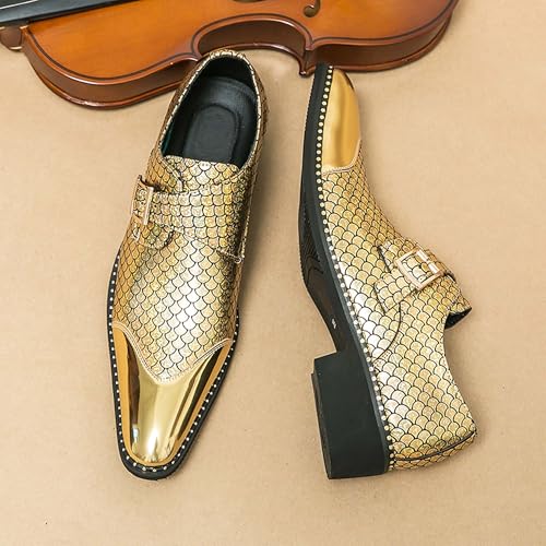 Oxfords Men's Fashion Pointed Toe Uniform Dress Prom Party Shoes Classic Buckle Formal Business Office Suit Wedding Glitter Leather Shoes3