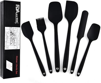 Spatulas Silicone Rubber Spatula Set Kitchen Accessories for Baking, Cooking, and Mixing   Heat Resistant, Non-Stick, Dishwasher Safe, BPA-Free Set of 6Black
