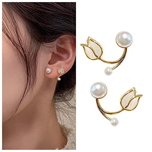 Yienate Boucles D'oreilles Boho Perle Tulipe Veste Piercing Or Flore Devant Derrière Grimpantes Chenilles Bijoux Pour Femmes